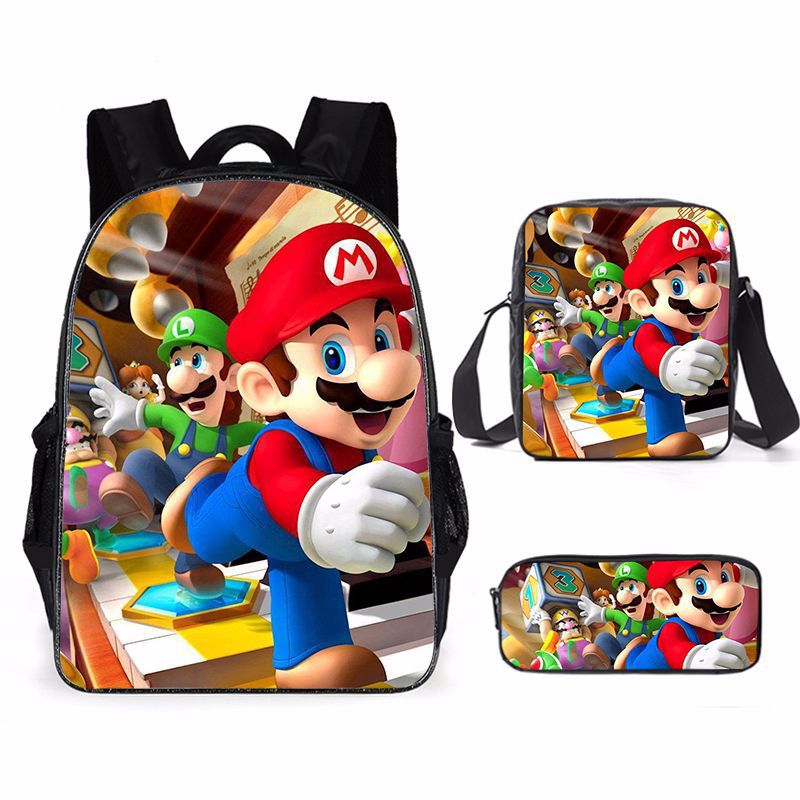 Mochila escolar de Super Mario – con estuche y bolso, diseño animado para niños y niñas