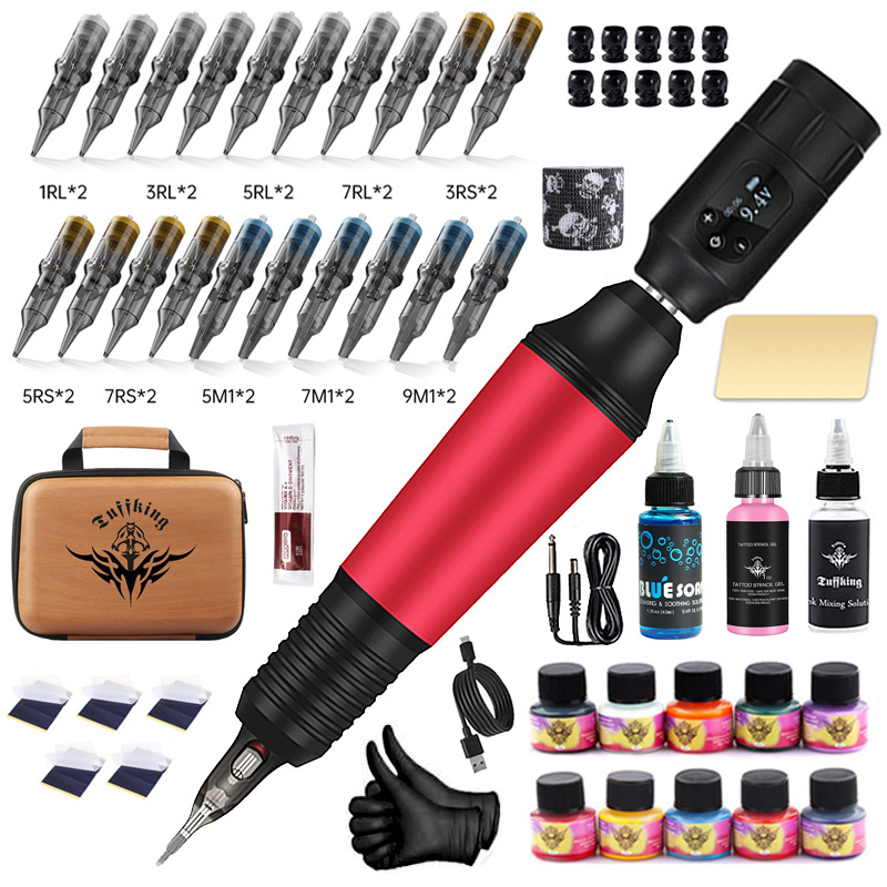 Tuffking Power inalámbrica Set de máquina de tatuaje para principiantes Set completo de herramientas de aguja de tatuaje Equipos transfronterizos