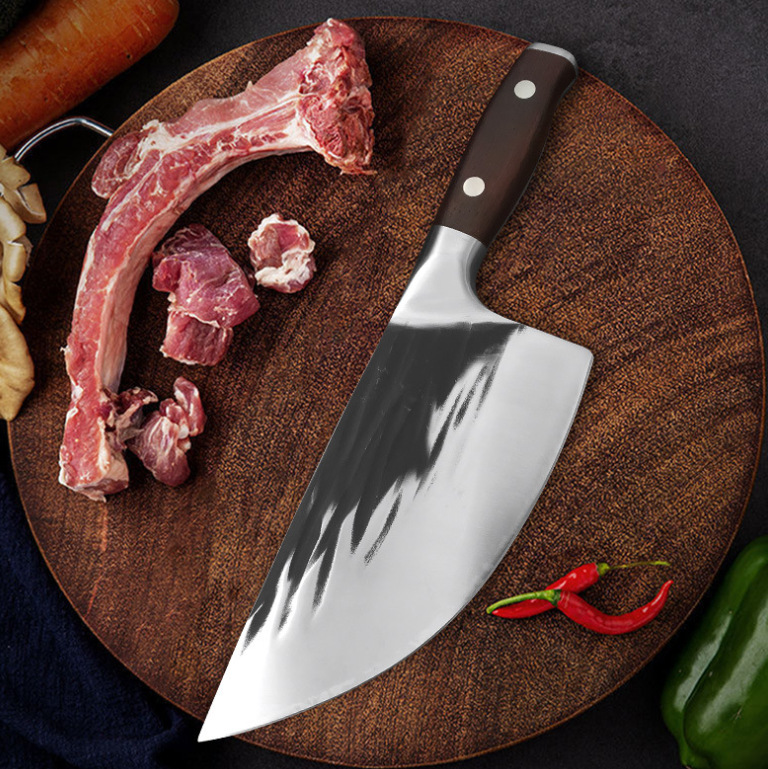 手工锻打碳化木锤纹屠宰刀切肉刀削肉剔骨刀老式杀鱼分割刀猪肉刀