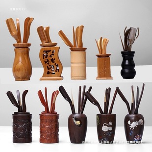 Wholesale Tea Ceremony Six Gentlemen Combination Complete Set Kung Fu Tea Set Spare Parts Bamboo Tea Leaf Tea Clip Tweezers Solid Wood