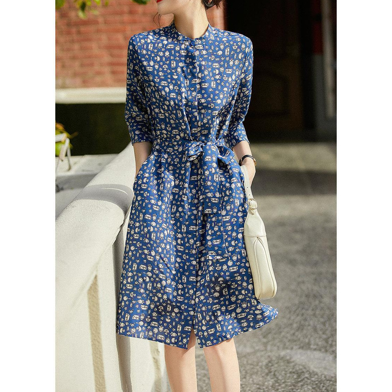 Heavy Silk dress Mulberry Silk Shirt Floral Skirt Summer Printed Mid-length Hangzhou Silk Women's Clothing Heavy Silk dress Mulberry Silk Shirt Floral Skirt Summer Printed Mid-length Hangzhou Silk Women's Clothing