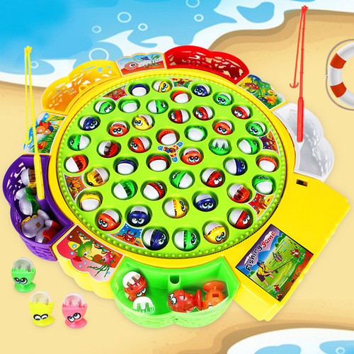 Children's electric fishing toys, rotating fishing plate set, children's parent-child interactive toys