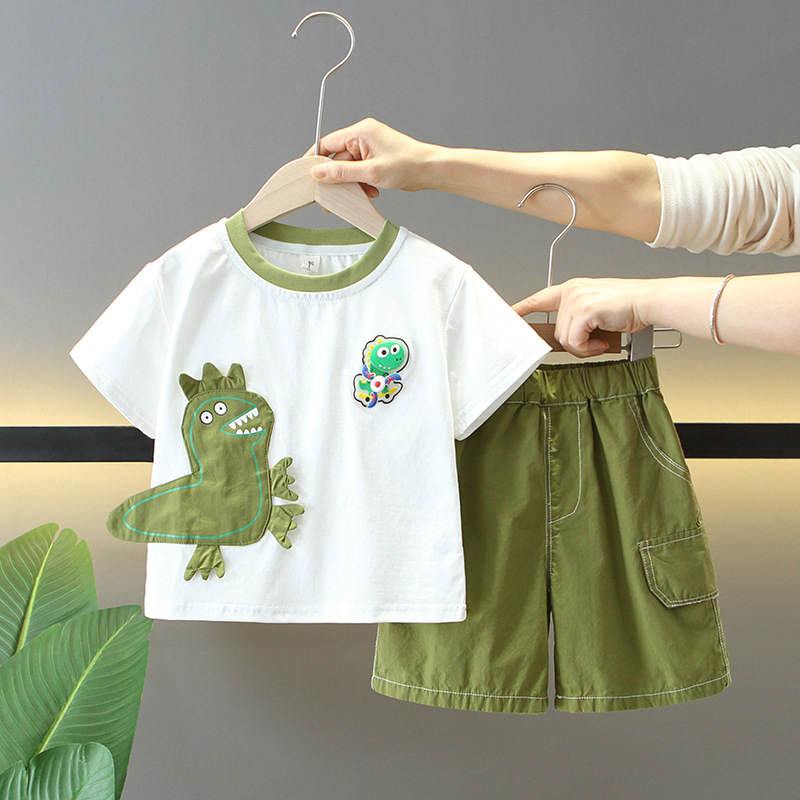 7863 traje de manga corta de verano para niños 2025 nuevo traje de dos piezas de verano para niños ropa casual de dibujos animados para bebés de moda
