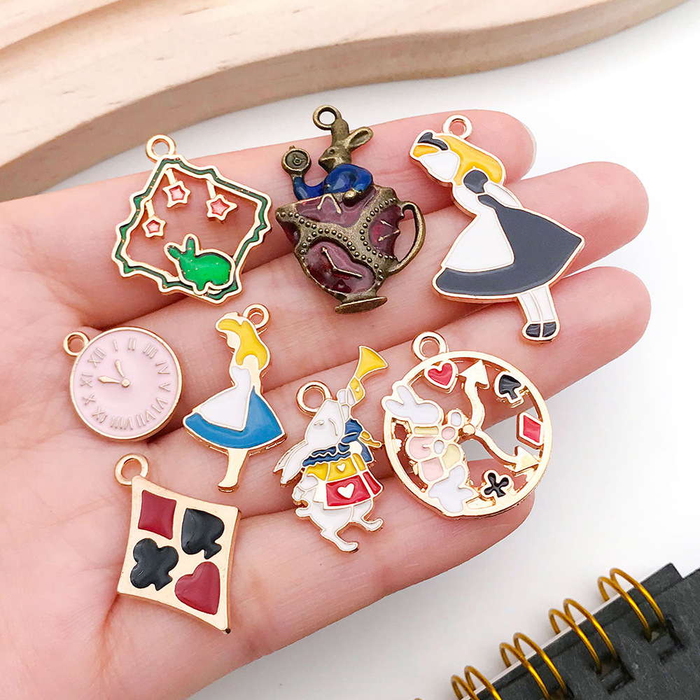 diy jewelry accessories, oil-dripping alloy small pendant, Alice series anime round piece bracelet necklace pendant pic 12