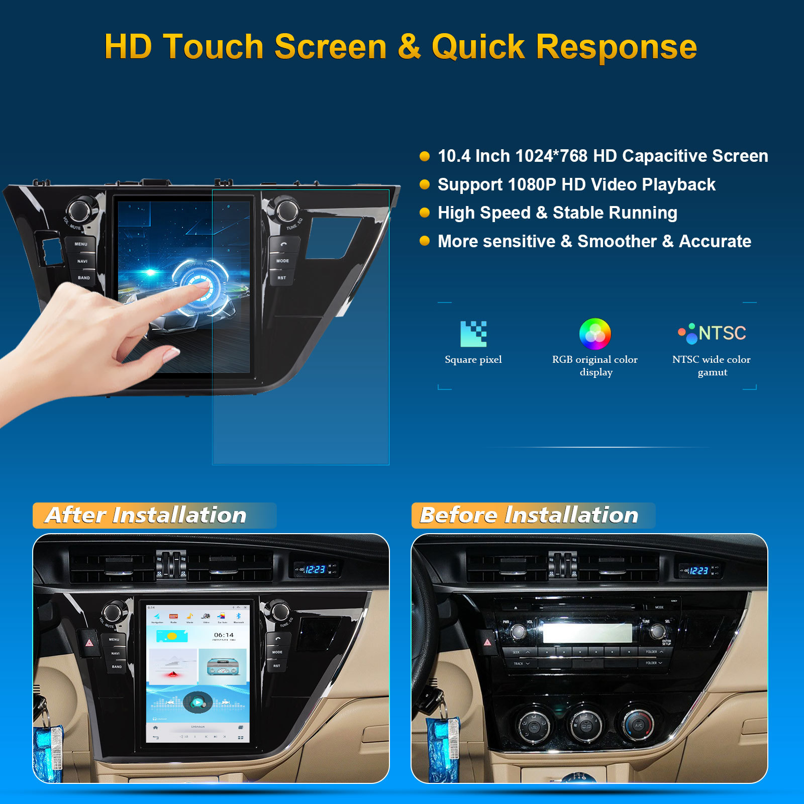 Vertical Screen 10.4 inch Car Smart Navigation Android for Toyota Corolla 2013-