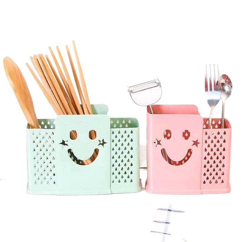 Cara sonriente palillos jaula palillos multifuncionales soporte palillos de plástico titular drenaje vajilla doméstica estante de almacenamiento palillos cuchara caja de almacenamiento