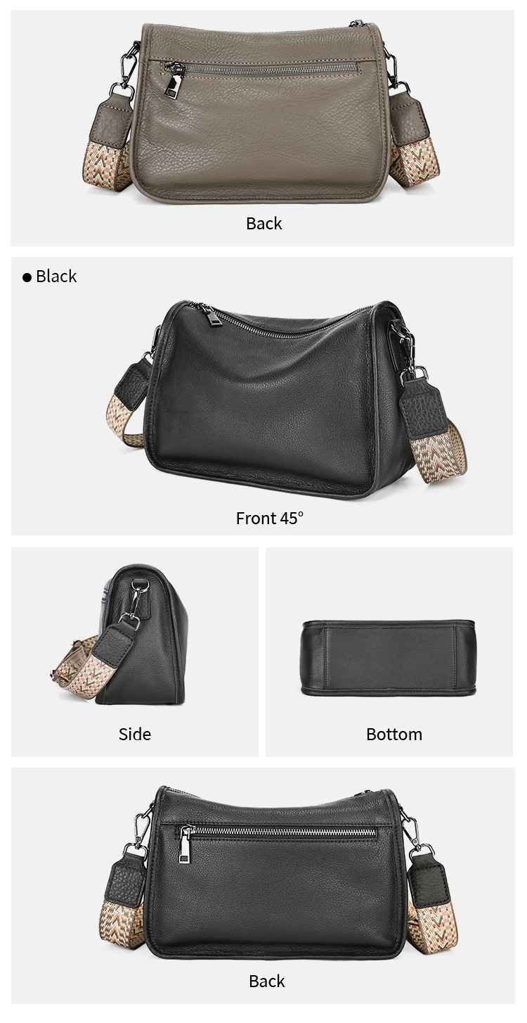 Túi tote da bò cao cấp dây đeo vai rộng, kiểu túi bánh bao đơn giản, sức chứa lớn — Màu đen, Màu xám, Màu xám đậm, Màu xanh lá chi tiết 8