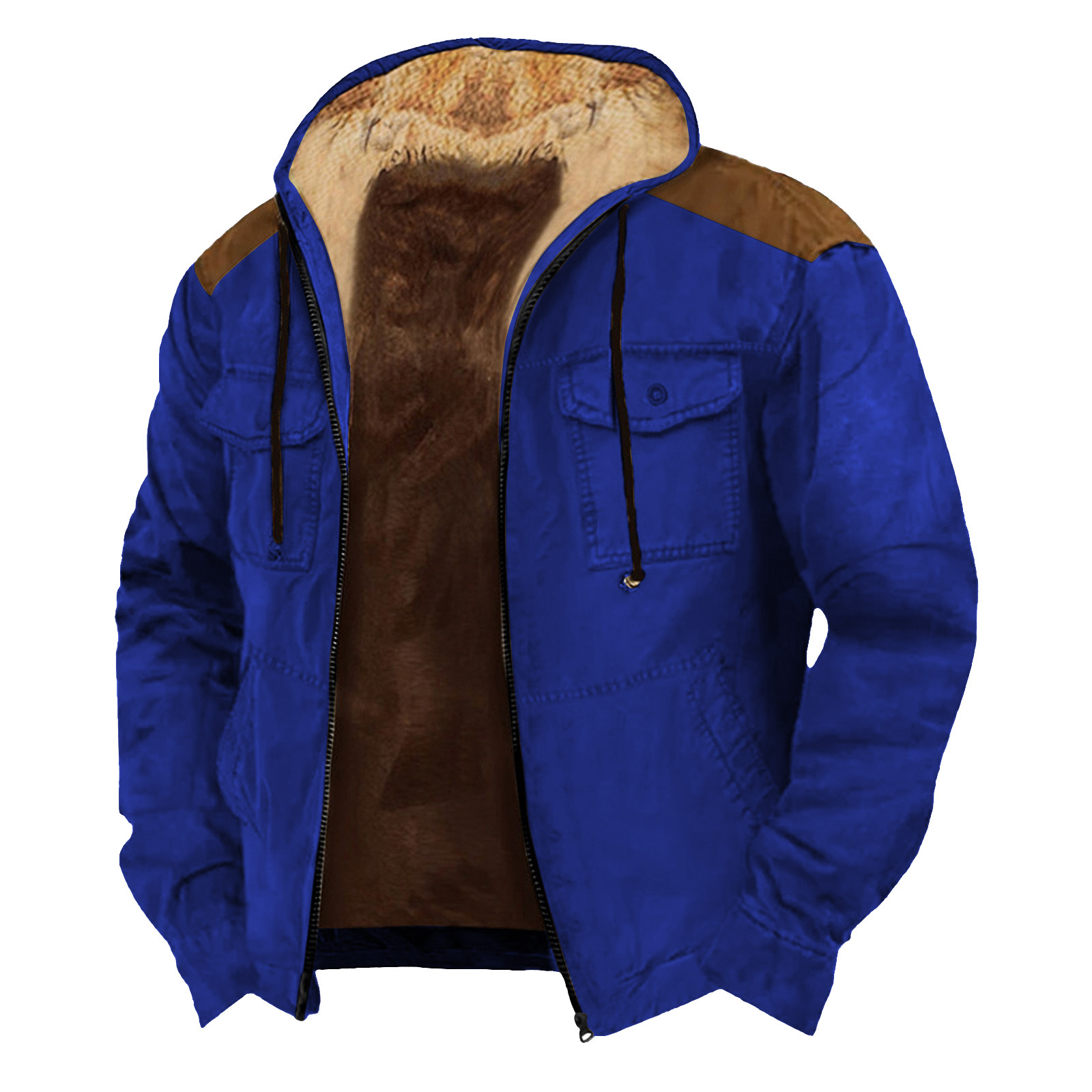 2023 transfronteriza europea y americana patrón de color sólido impresión 3D Impresión digital suéter con capucha forro marrón bolsillo algodón