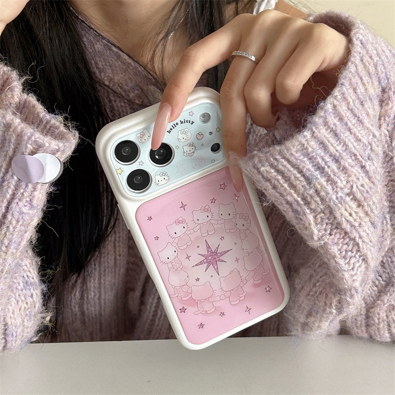 Pink Star Circle Handle Cat Phone Case Suitable for iPhone 17 Apple 16 Pro Max/15 Pro for Girls