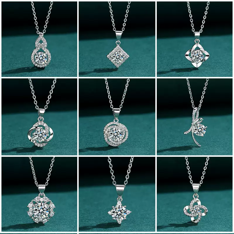 欧美爆闪仿真莫桑石四叶草项链女蝴蝶结吊坠不掉色锁骨链直播货源