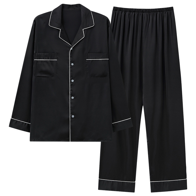 ZHUOJIA 남성용 얼음과 눈 실크 잠옷 봄, 가을 얇은 새 카디건 홈웨어 청소년 긴팔 바지 정장