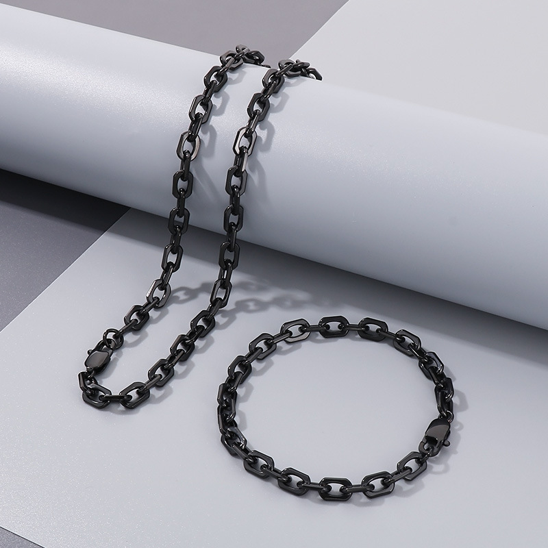 Hip-Hop Vintage Style Geometric 304 Stainless Steel Plating Men's Bracelets Necklace Men Necklace Sets display picture 4