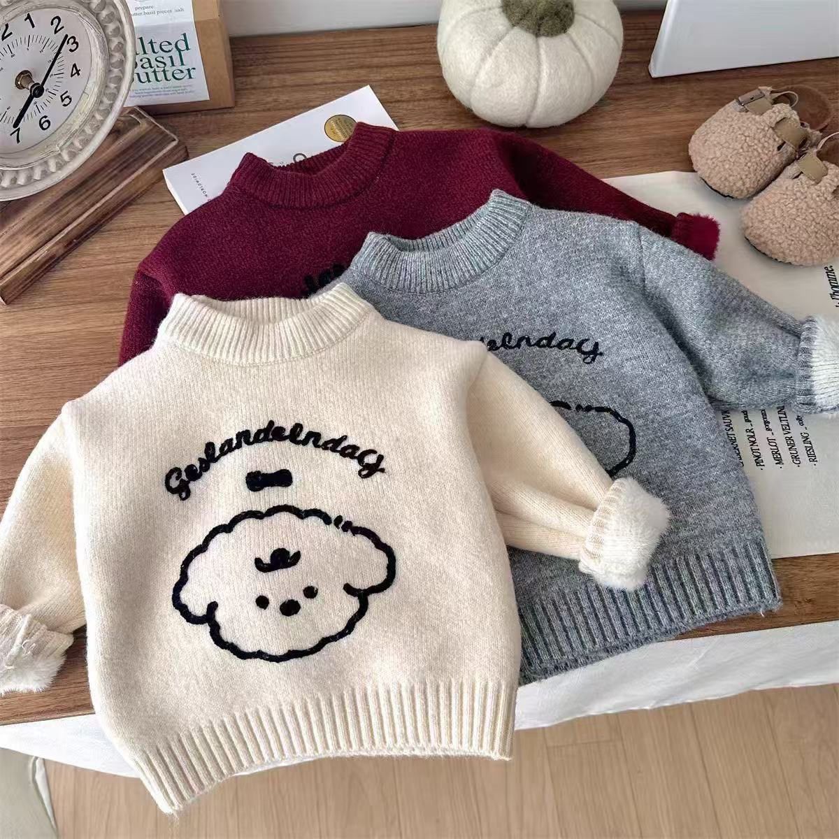Cross-border baby sweater 2026 new style one-piece fleece boy cute knitted sweater baby winter clothes children's thickened