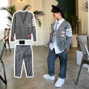 Autumn and Winter Korean style in stock single-breasted cotton autumn solid color boys and girls cardigan TB gray non-hooded trendy vest