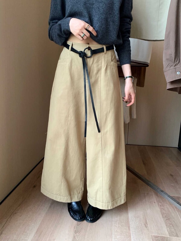 卡其色直筒阔腿九分裤女2025秋季新款高腰百搭休闲裤（配腰带）|undefined