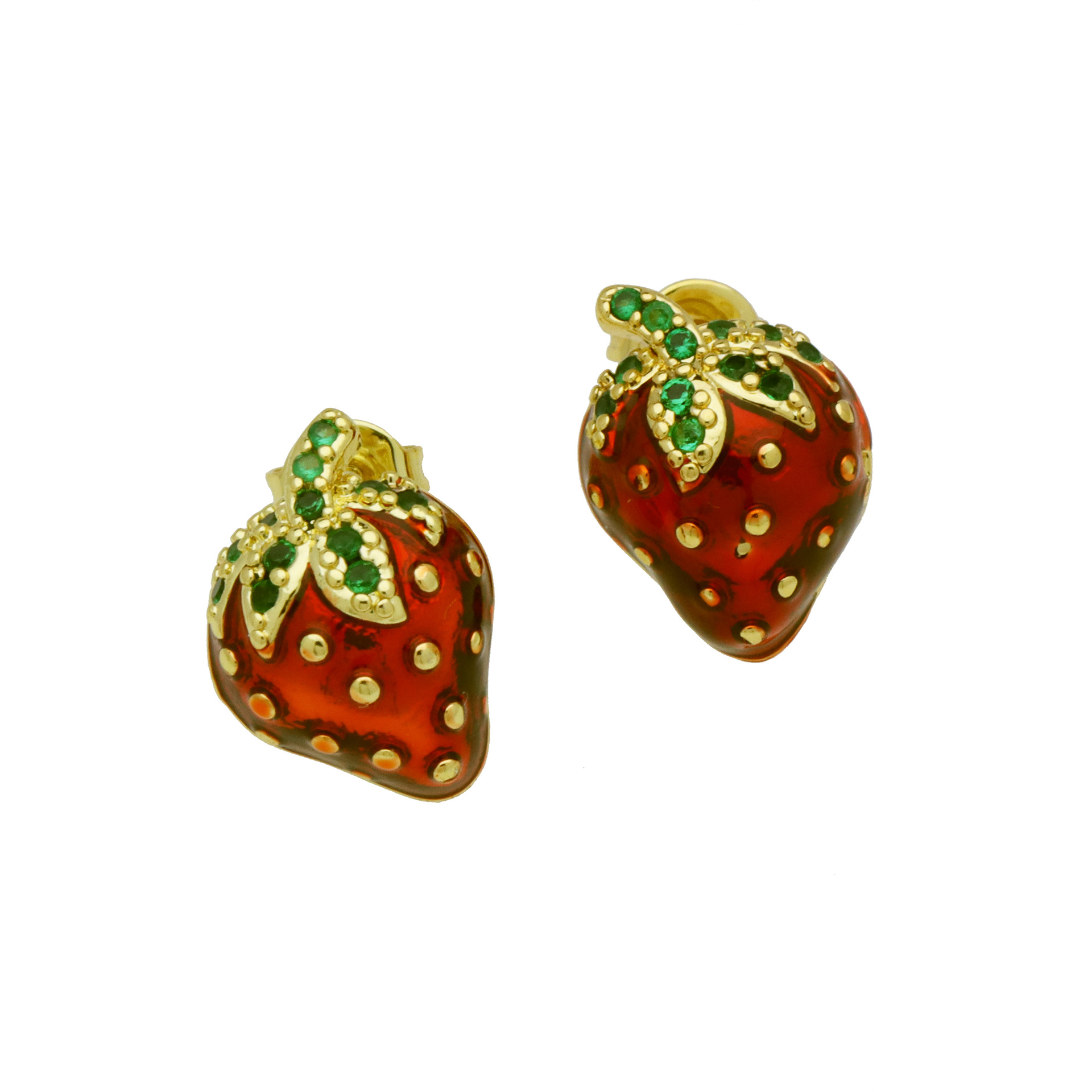 7g Weight Brass Ear Needle Material Zircon Inlay Material Ear Studs Classification 1 Pair Quantity Daily Occasion Copper Material Cherry, Strawberry Pattern Women's Gender Enamel, Inlay Design Simple Style Style 1 Pair Simple Style Cherry Strawberry Enamel Inlay Copper Zircon Ear Studs 3