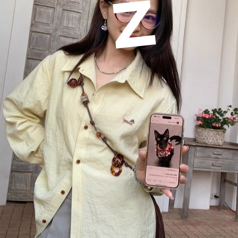 刺绣设计慵懒衬衫春秋休闲百搭长袖新款2025休闲气质衬衣宽松外套|undefined