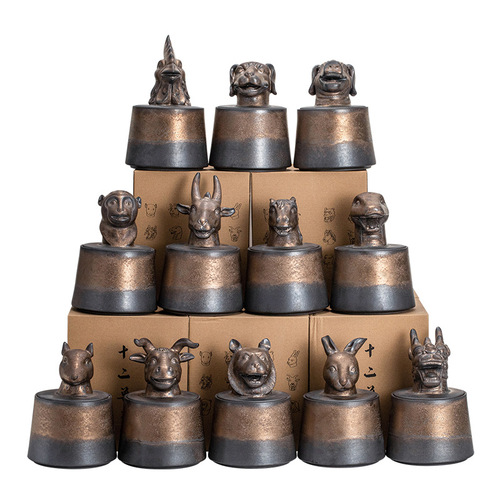 Twelve zodiac gilt iron glaze tea cans sealed tea warehouse ceramic storage cans Tieguanyin black tea Pu'er storage tea cans