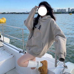 美式重磅卫衣秋款2025新款女韩系慵懒风穿搭印花款外套连帽复古薄