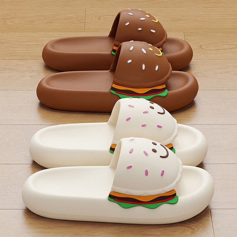 Cute Smiling Face Hamburger Slippers for Women, Summer Creative New Style, Eva Non-Slip Soft Sole Sandals for Women, Wholesale