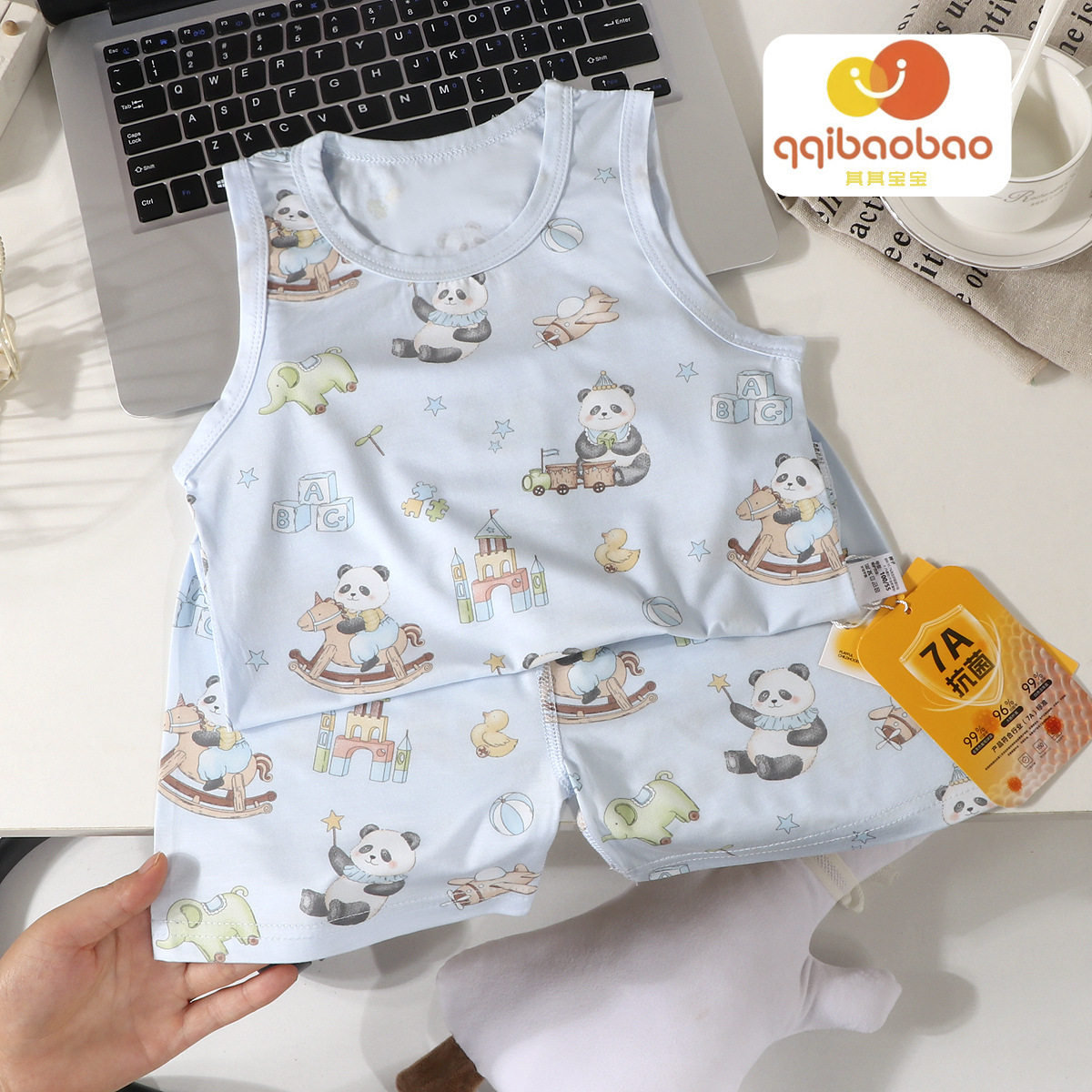 Su bebé verano nuevo chaleco para niños pantalones cortos traje niño delgado de dibujos animados transpirable de dos piezas servicio a domicilio