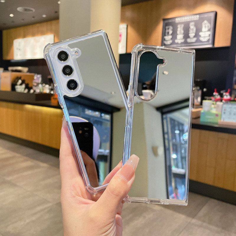 Suitable for Samsung Fold6 Flip Folding Phone Case, Mirror Acrylic Anti-Drop Makeup Mirror Soft Case Fold7/4