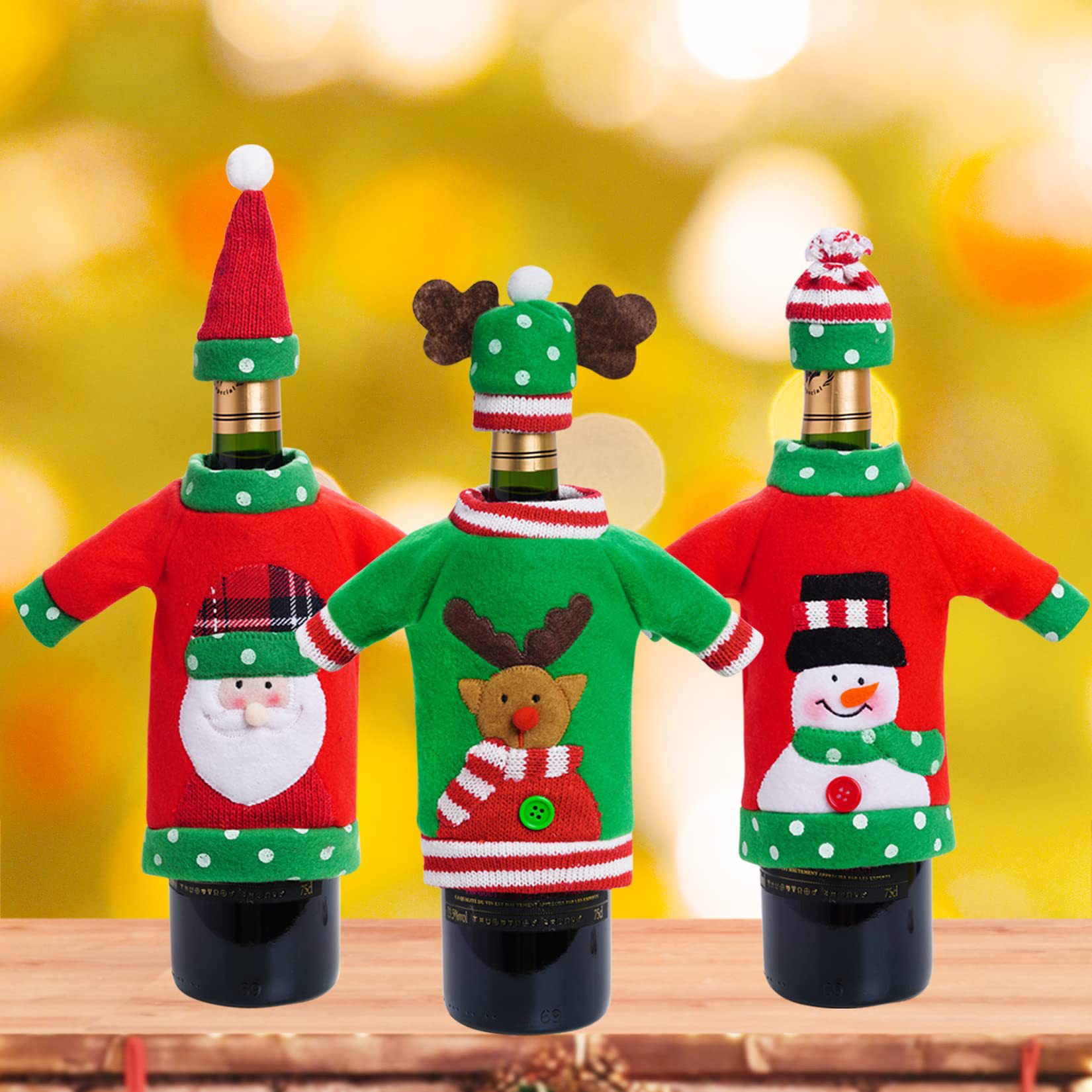 Amazon nuevo Navidad botella de vino cubierta ancianos muñeco de nieve alces botella de vino tinto muebles decoraciones de Navidad adornos de vacaciones