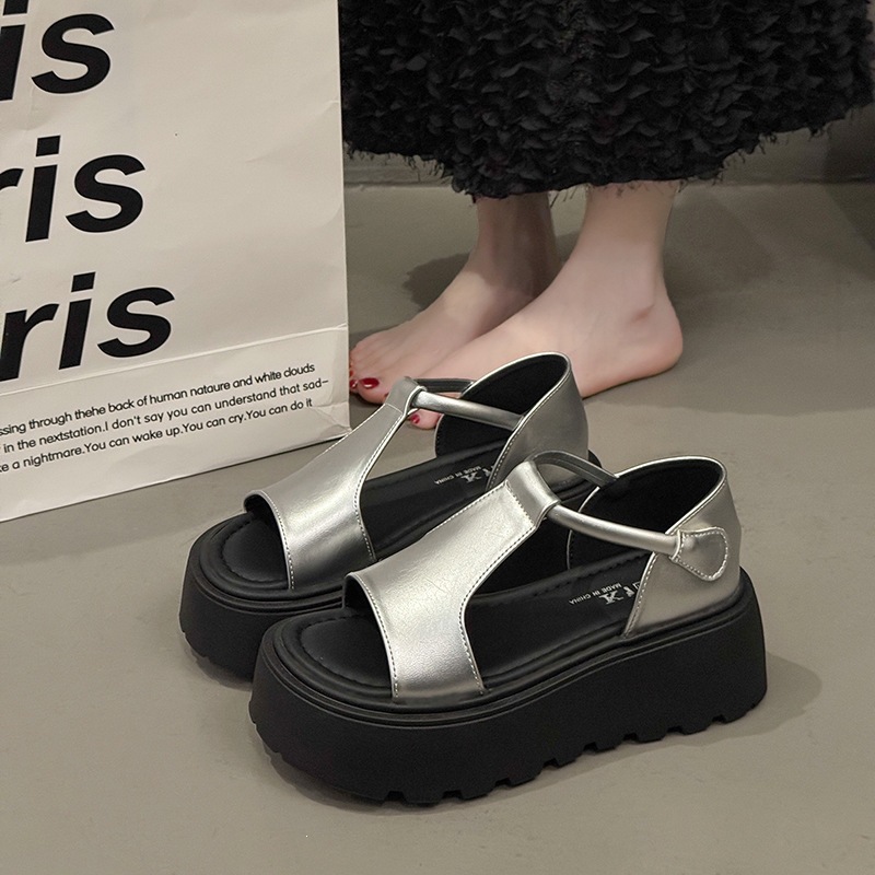 Muffin sandalias de fondo grueso para mujeres verano 2026 nuevo estilo de alta calidad sensación de belleza Velcro aumento de altura sandalias de moda