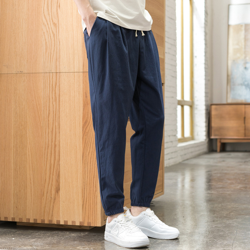 Pants Men's Spring and Summer Thin Men's Casual Trousers Korean Fashionable Ankle-length Pants Men's Small Foot Slim-fit Tote Pants