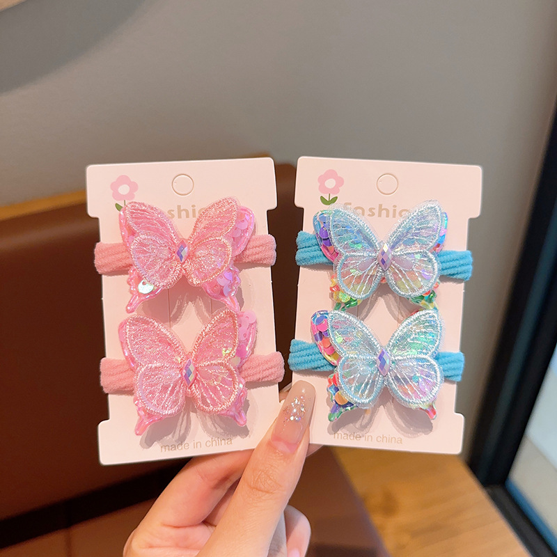 Cuerda de pelo de los niños lentejuelas mariposa banda de pelo de la muchacha lazo del pelo banda de goma de alta elasticidad no duele cuerda de pelo anillo de toalla tocado