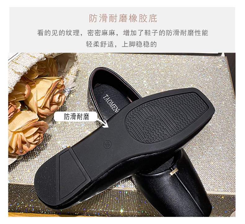 Giày búp bê nữ mũi vuông đế bằng gót thấp, giày công sở nông miệng — Màu mơ, Màu đen chi tiết 12