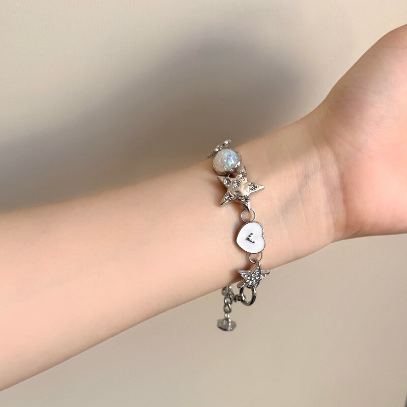 Sweet Cool Style Sparkling Diamond Quirky Star Heart Zircon Bracelet Retro Minimalist Niche Heavy-Duty Y2K Niche Jewelry