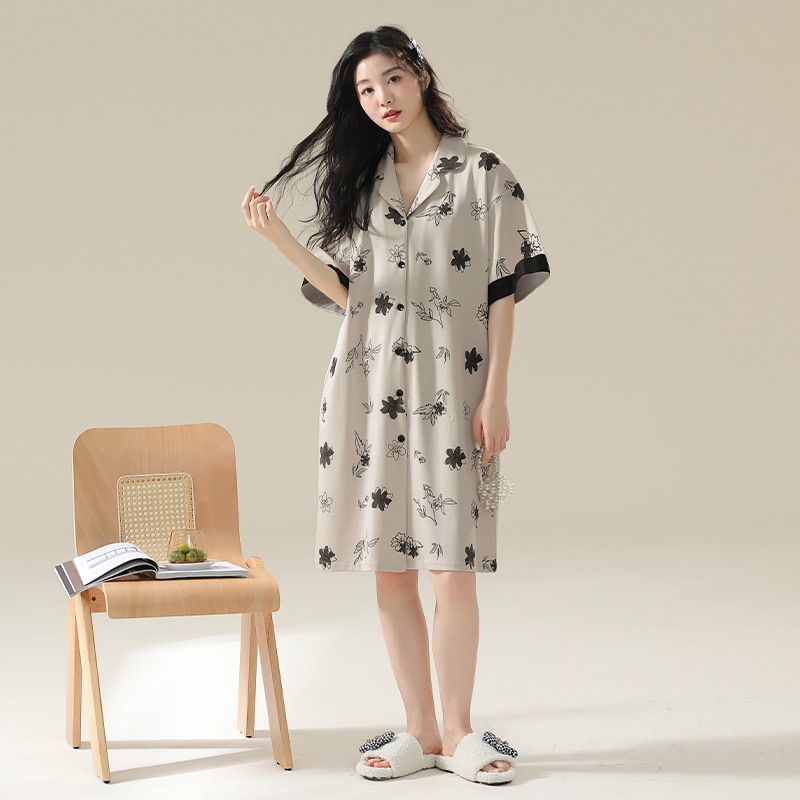 Pijamas de verano de algodón de mangas cortas delgadas pijamas de verano mujeres embarazadas falda larga temperamento vestido vestido de casa de verano