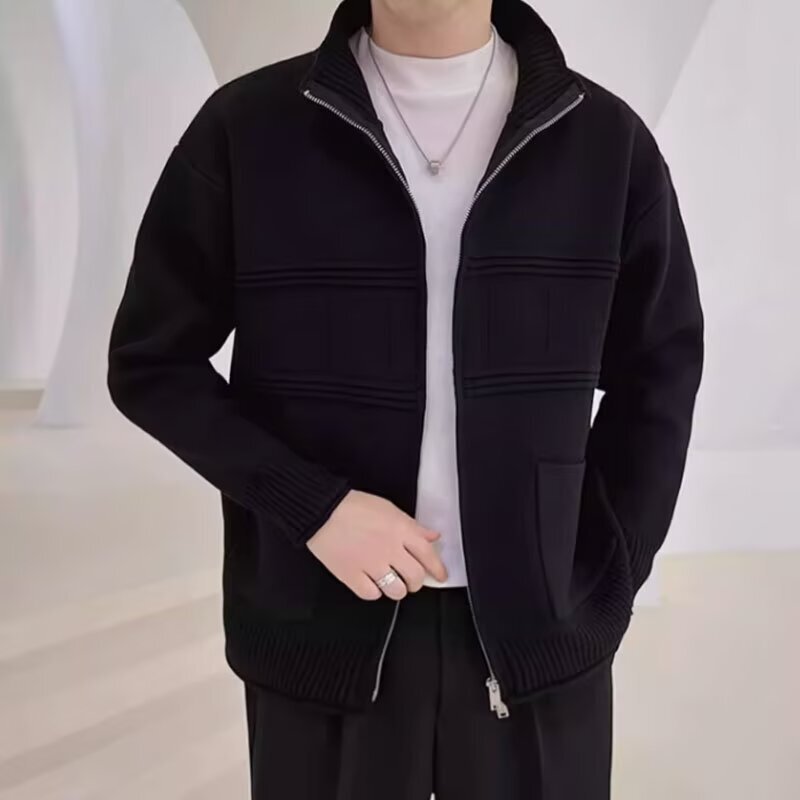 2024 Winter Cardigan Curled Sweater Men's Jacket Simple All-match Trendy Brand Set Collar Loose Sweater Men's Top 2024 Winter Cardigan Curled Sweater Men's Jacket Simple All-match Trendy Brand Set Collar Loose Sweater Men's Top