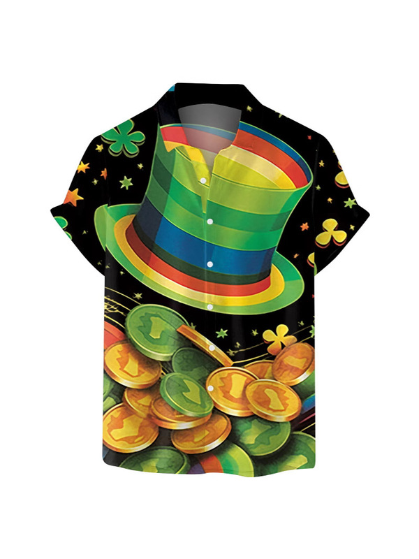 Cross-Border Foreign Trade E-Commerce Manufacturer's New Digital Printed Men's Short-Sleeved St. Patrick's Day Cartoon Short-Sleeved Hawaiian Shirt