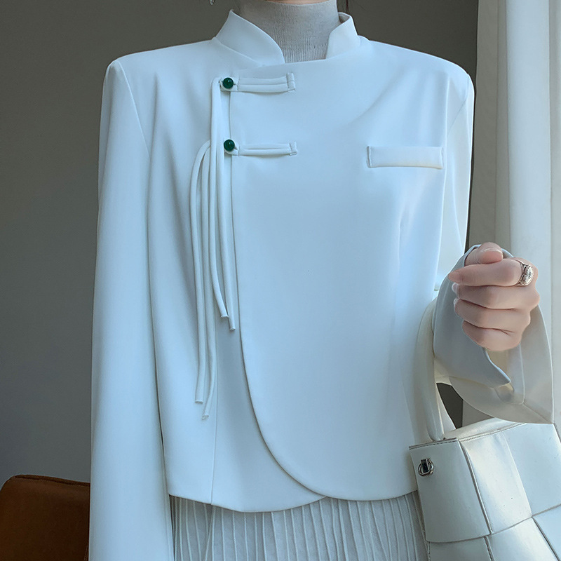 2024 Early Spring New Casual Top Short Suit New Chinese Style National Style Acetic Acid Satin Small Suit Jacket