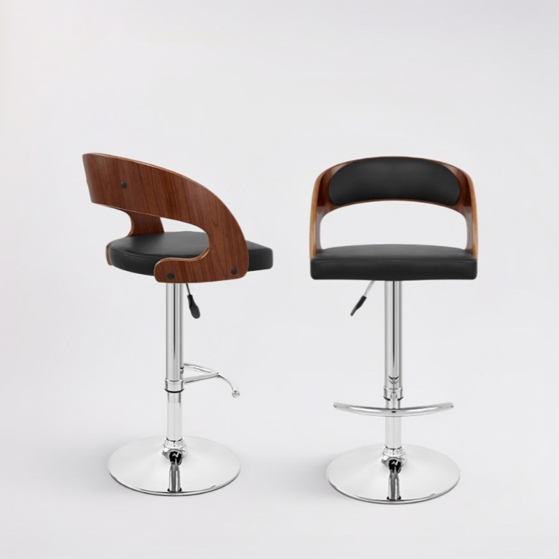 Fashion Creative Bar Stool Lifting Chair Rotary Bar Chair Fashion Leather Backrest Solid Wood High Backrest Bar Chair