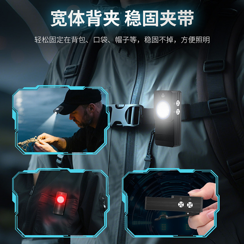 新款EDC多功能手电 铝合金夹子工作灯 紫光检验红蓝闪磁吸手电筒|undefined