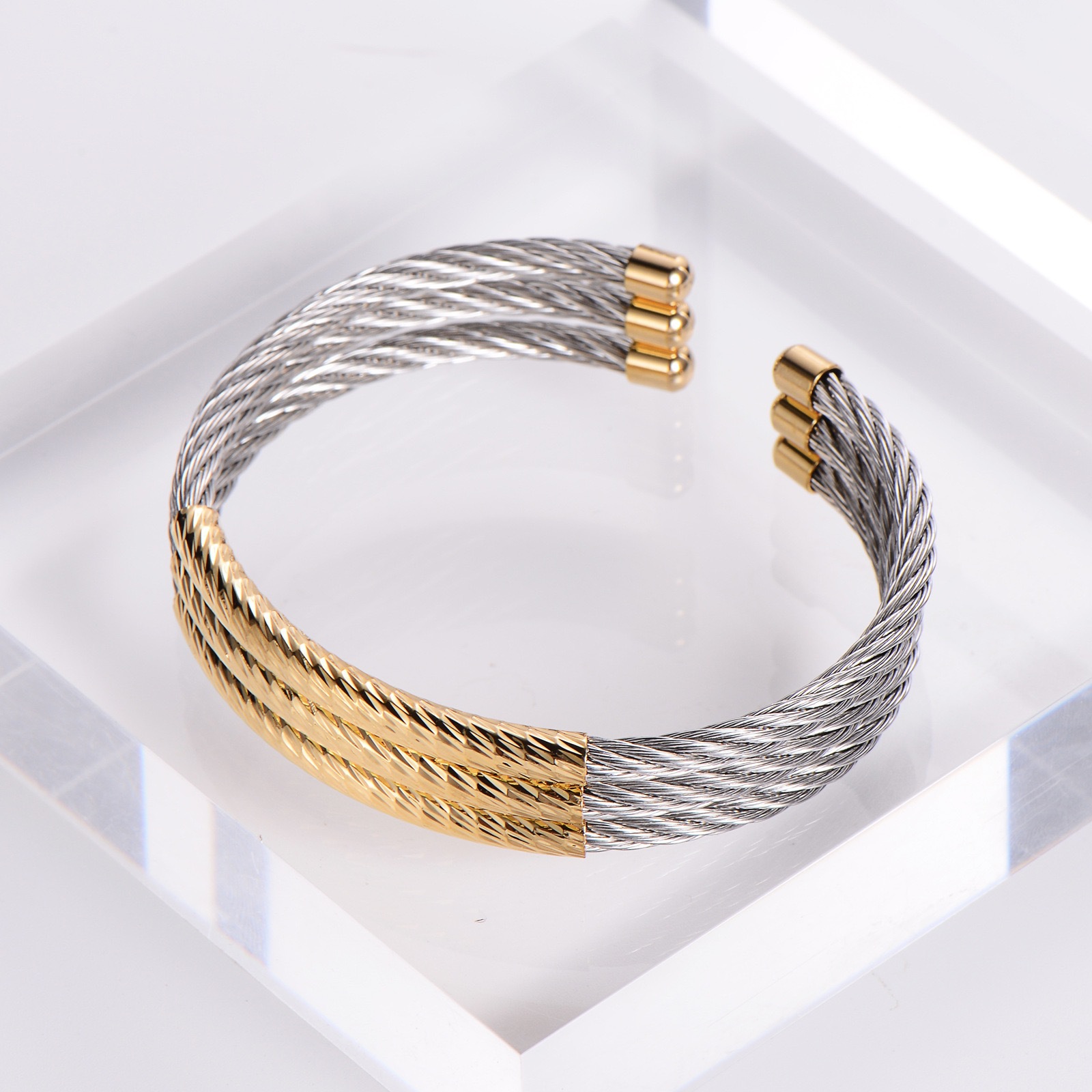 Plating Design Hip-Hop Retro Color Block Titanium Steel Bangle In Bulk