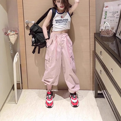 女の子オーバーオール夏服 2025 新しい子供の夏ピンクパンツ女の子夏ワイドレッグ薄いズボン