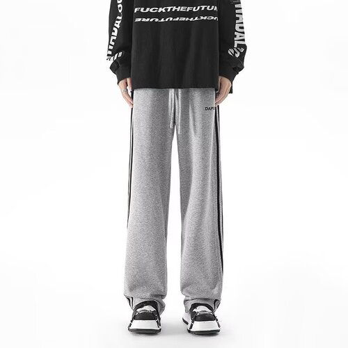 Spring Autumn Men's Trendy Three-Bar Straight Leg Warm Fleece Casual Pants Youth Thick Warm Keeping Sports Sweatpants