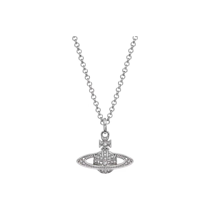 Empress Dowager Necklace with Diamond-Encrusted Flat Saturn Pendant, Vivienne Planet Saturn Chain Clavicle Chain High-End Version