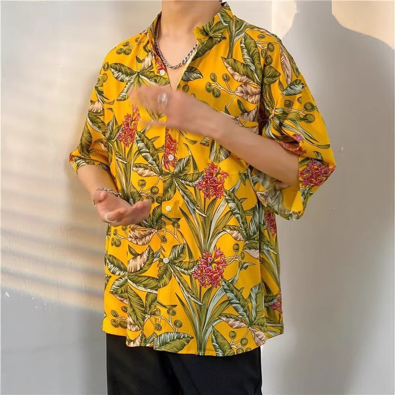 Short-Sleeved Floral Shirt Hainan Island Beach Hong Kong Style Sanya Hawaiian Style Thailand Travel Male Couple Casual Loose Top