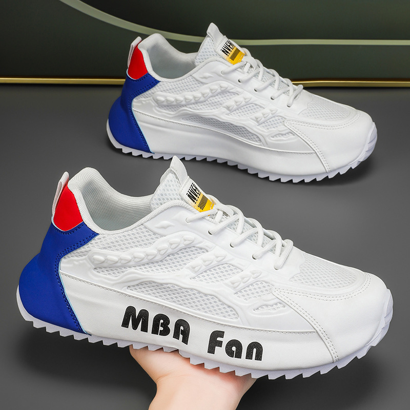 Zapatos de hombre 2025 nuevo estilo de malla de verano todo-fósforo deportes transpirables ocio zapatos blancos aumento interior zapatos de papá corriendo