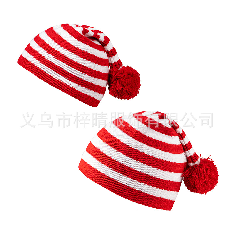 Amazon cross-border autumn and winter knitted Christmas hat red and white striped parent-child wool hat knitted pullover Christmas hat