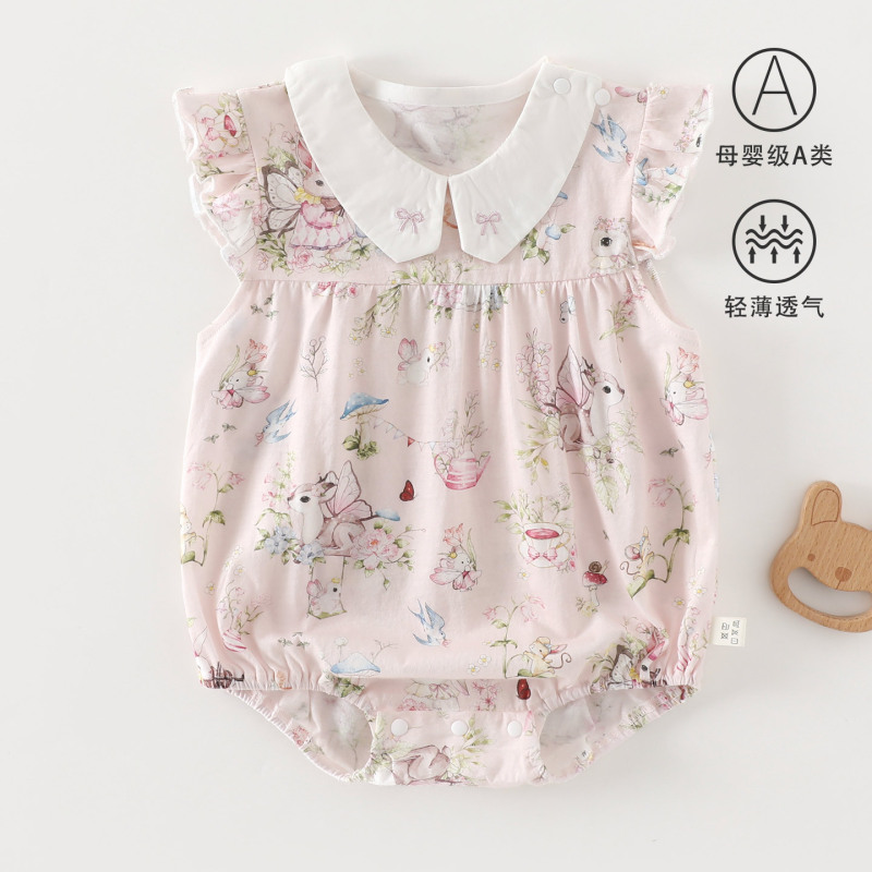 Newborn Baby Romper, Class A, Summer Style, Pure Cotton, Shoulder-Opening, Unisex Baby Triangle Onesie, Anyang Children's Clothing