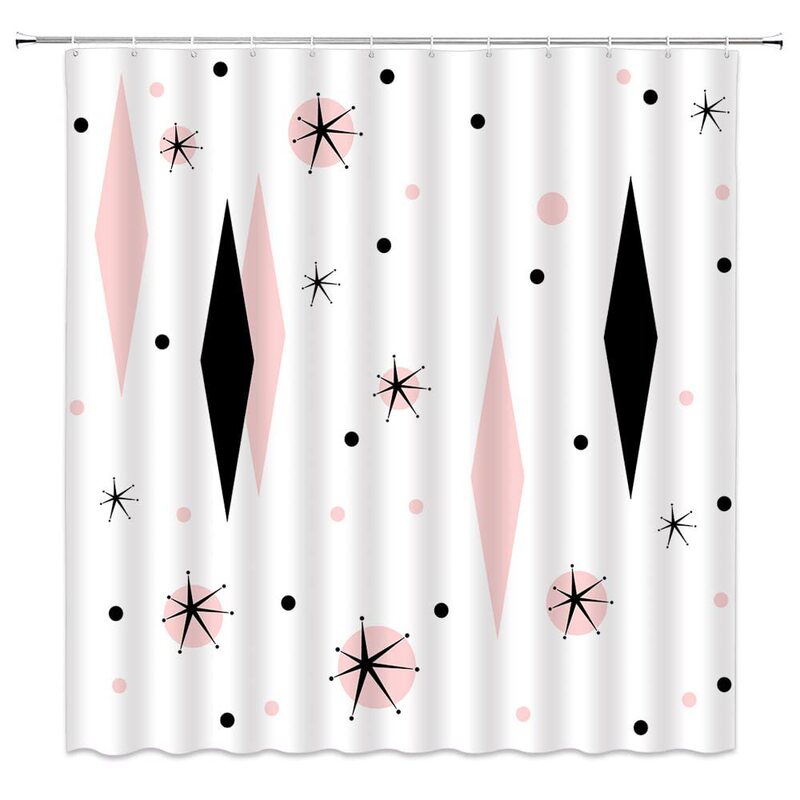 Medieval Shower Curtain Modern Abstract Atomic Diamond Polka Dot Retro Geometric Bathroom Polyester Bath Curtain with Hooks