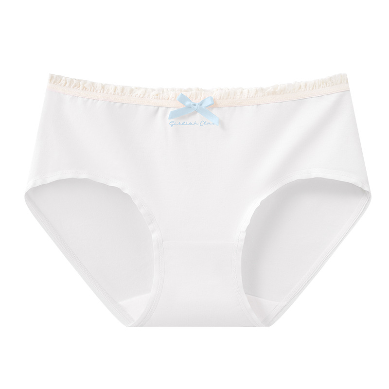 Linda bragas de algodón con lazo, encaje, encaje, niña, entrepierna antibacteriana de algodón de grado 9A, calzoncillos transpirables elásticos altos, mujeres