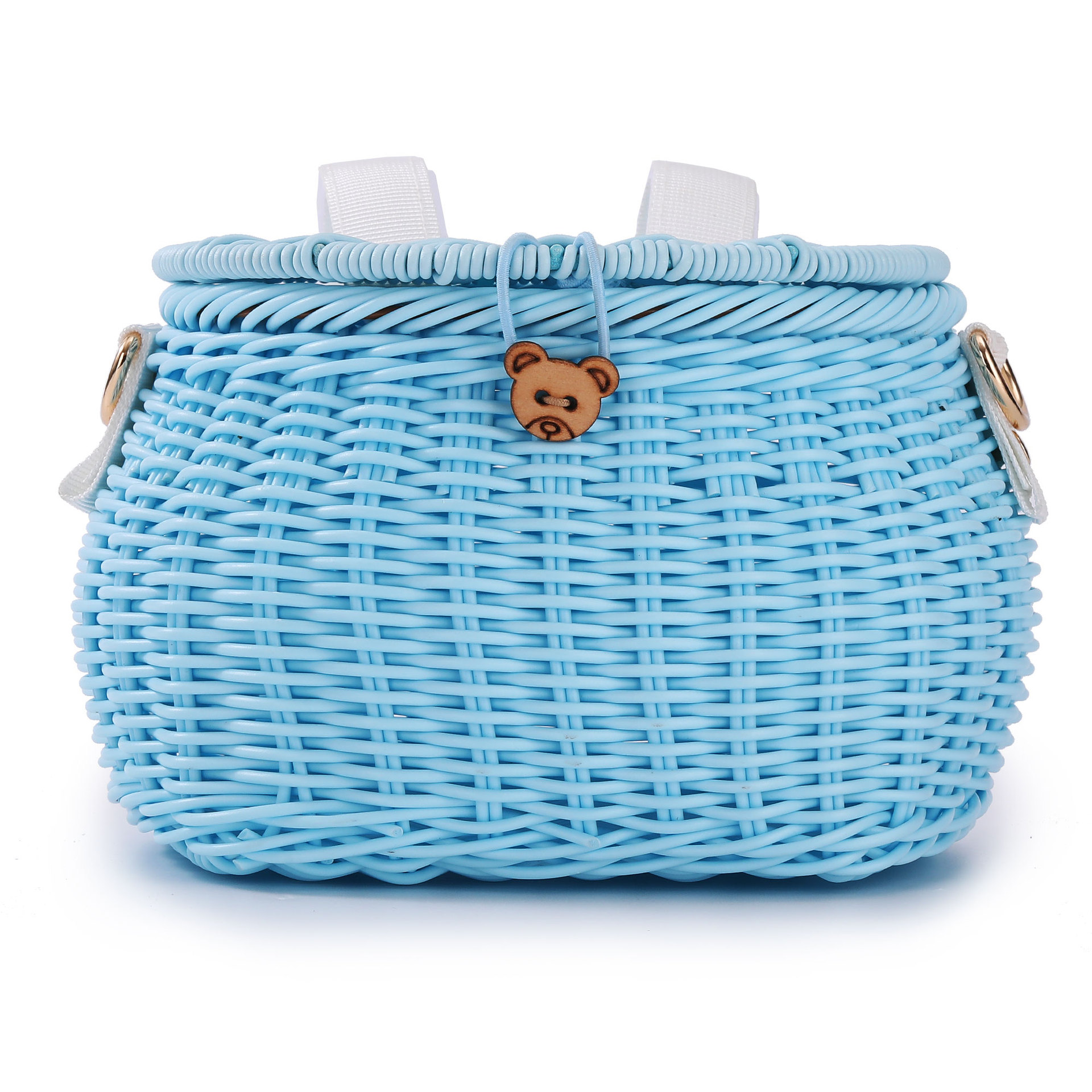 Nuevo estilo de ratán como coche cesta con tapa tejida a mano bolso crossbody mochila niños bolsa de bicicleta cesta frontal almacenamiento