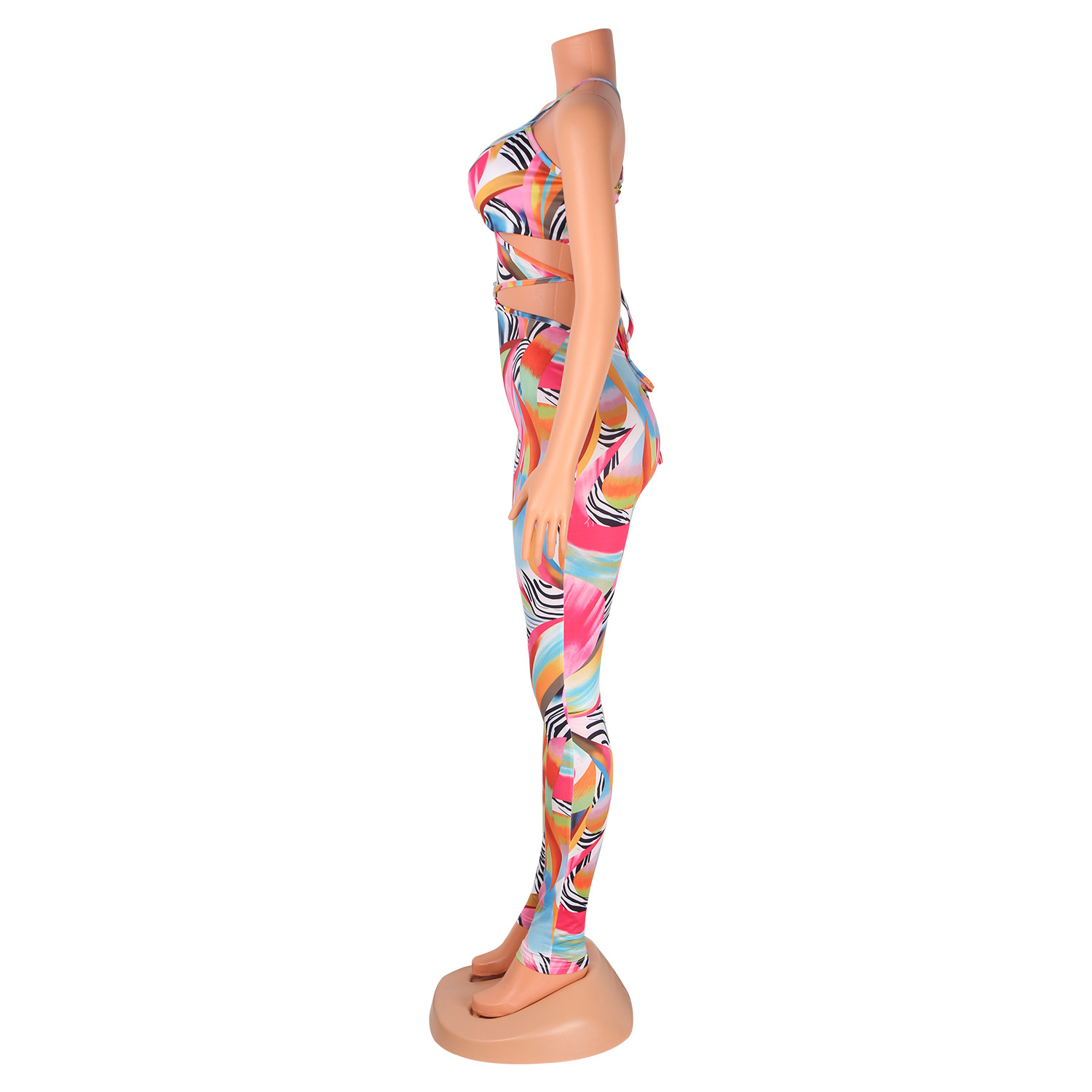 Summer Women Clothing Sexy Nightclub Digital Printing Cross Strap Jumpsuit